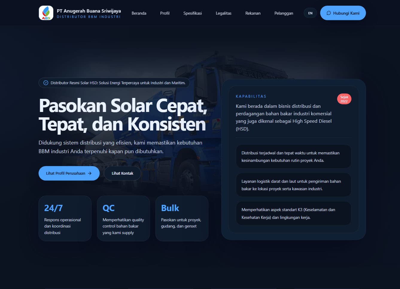 Company profile for industrial fuel distributor